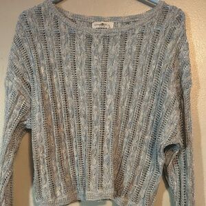 NATURAL LIFE Open-Weave Light Blue Scoop Neck Sweater
